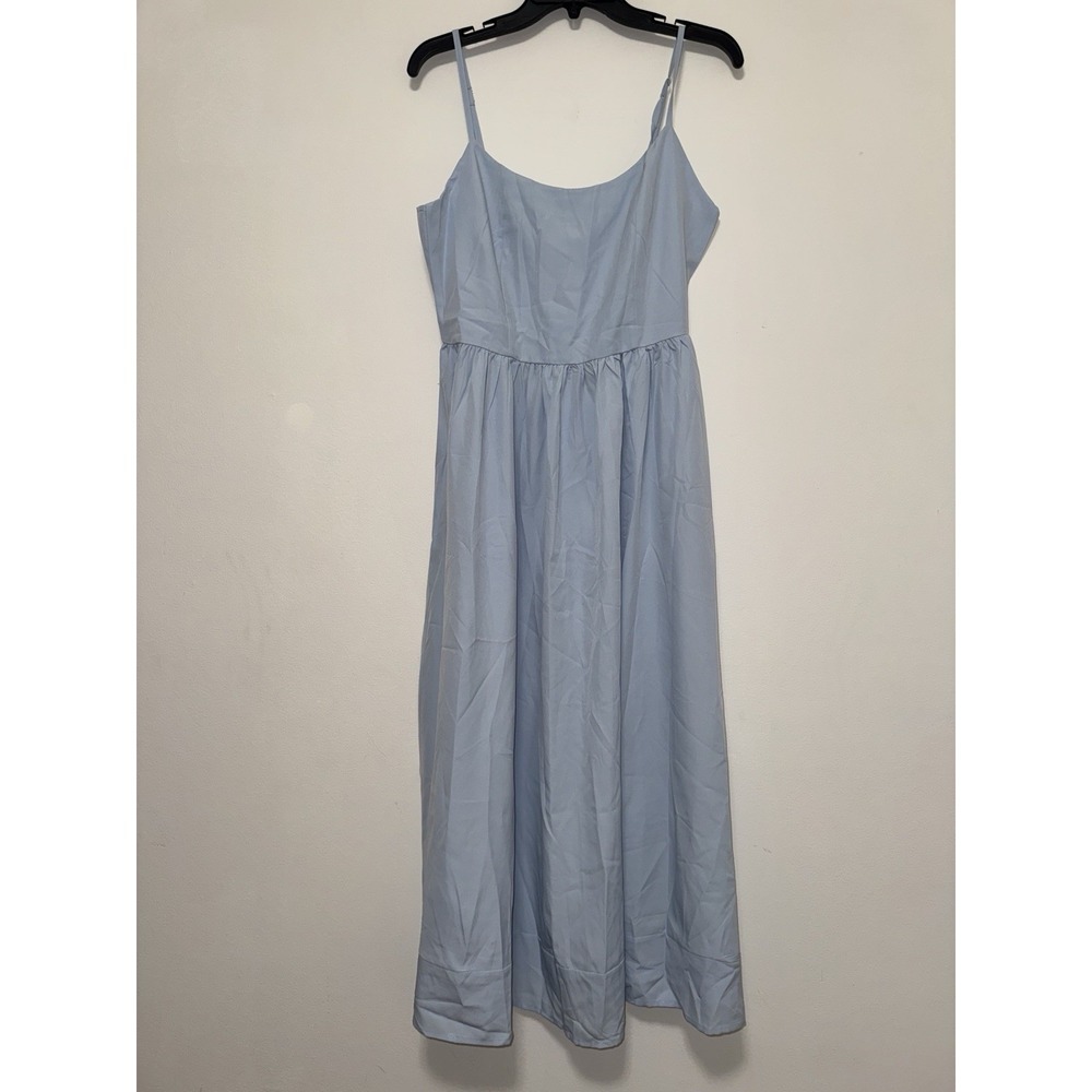Women Spaghetti Strap Sleeveless High Waist Ruffle A-line Cotton Poplin (L/XL) - Picture 3 of 9